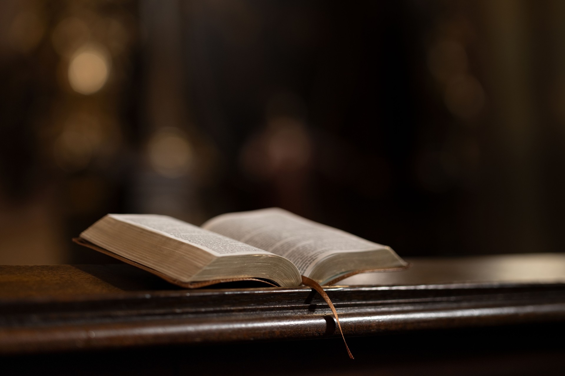Open Bible on Wooden Church Lectern